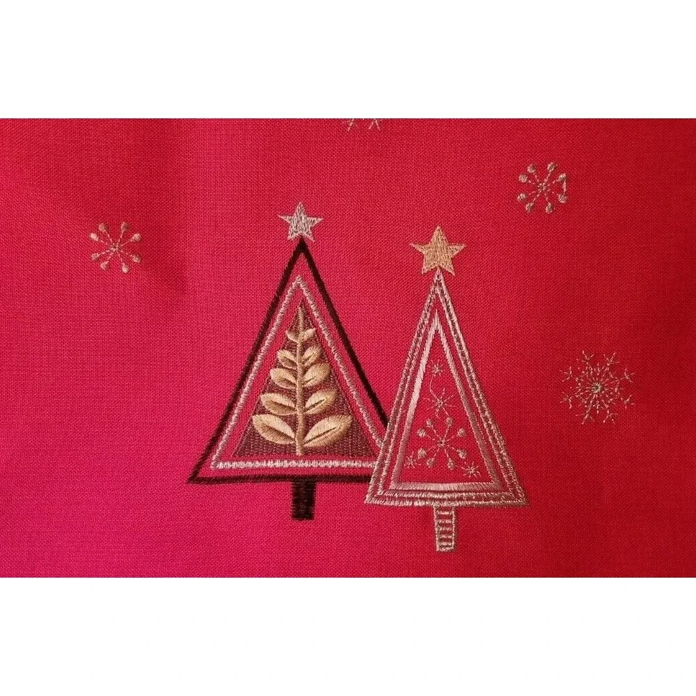 Holiday Embroidered Placemats Set of 4 Metallic Accents Trees & Snowflakes Red